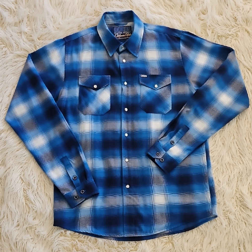 DIXXON Men's "California Roots" Casual Blue and White Plaid Shirt